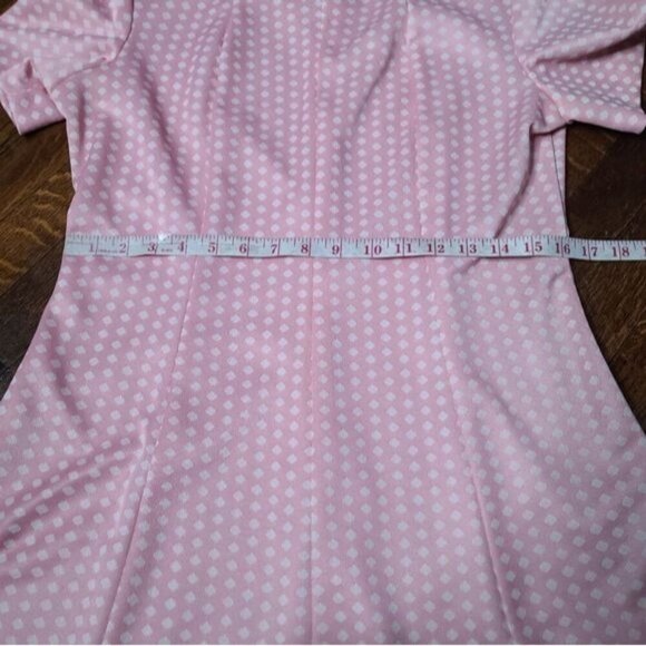 Vintage 60s Mod Pink White Polka Dot Pinup Rockabilly Dress - Picture 9 of 15